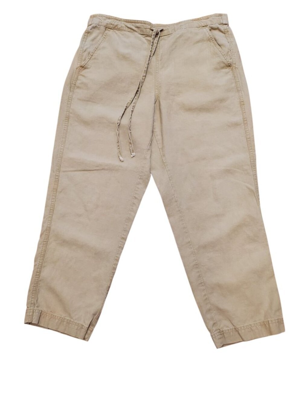 J. CREW SZ M Women's Linen Blend Pull-On Crop Pants Tan/Khaki